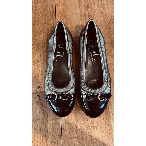AGL Attilio Giusti Leombruni Gold Black Leather Ballet SHoes Flats Size EU 36 US - Picture 1 of 10